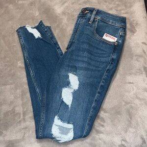 Hollister curvy high rise crop super skinny ripped jeans